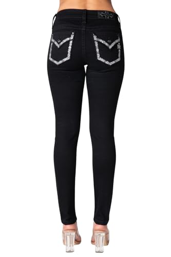 Miss Me Women's Victory Leaf Faux Flap Pocket Mid-Rise Straight Jeans