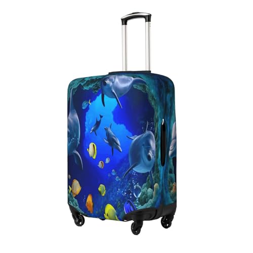 Ocean Life Dolphins Fish Art Luggage Cover Protector Elastic Washable Anti-Scratch Suitcase Covers With Concealed Zipper For 18-32 Inch Luggage Large2
