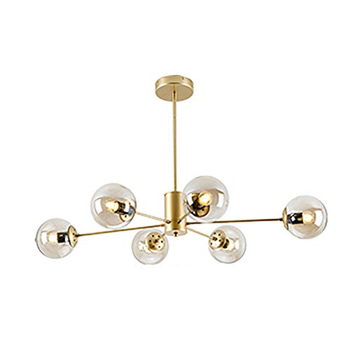 Or Spoutnik Lustre 9 8 10 12 16 Lumières Nuances De Sphère De Verre Suspension Luminaire Plafond Globes Suspension E27 Éclairage Plafond Pour Cuisine,Salle à Manger,Chambre-Golden 6 têtes