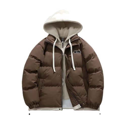 Manteau chaud épais homme pour l'hiver avec parkas à capuche marron unie L