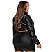 Charyeah Women's Fashion Faux Leather Jacket Crop Short Cropped PU Slim Zip Up Moto Biker Coat Motorcycle Jackets Coat (US, Alpha, Medium, Regular, Regular, Black)