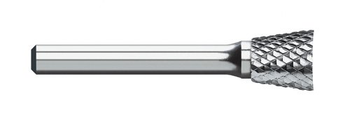 Titan TB19538 Solid Carbide Bur, Double Cut, Inverted Taper, 3/16" Size, 1/8" Shank Diameter, 1-1/2" Overall Length, 3/16" Diameter, 1/4" Length of Cut, SN-53