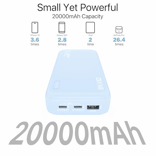 Image of OLVME Premium 20000mAh PD Power Bank |for iPhone,Samsung 50% in 30min | PD C to C Cable | 2 Type- C Port + 1 USB A 22.5W | Universal Compatible All Mobiles | Soft Matte Touch Blue