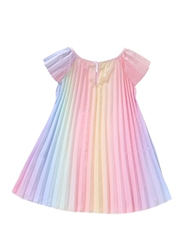 Verdusa Girl's Color Block Long Pleated Dress Short Sleeve Crew Neck A Line Midi Dresses2