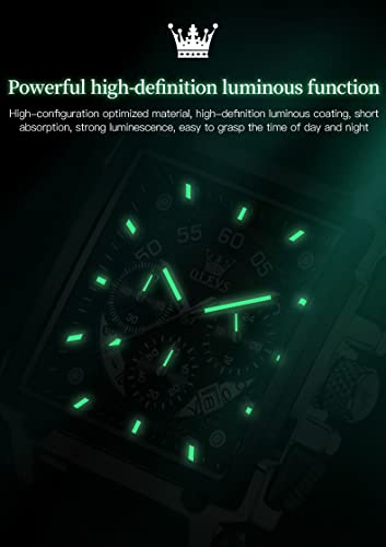 OLEVS Square Watches for Men Brown Leather Chronograph Fashion Business Watch Luminous Waterproof Casual Wrist Watches