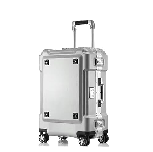 Carry-on Suitcase Luggage Hard Shell Carry On Luggage with Aluminum Frame,No Zipper Suitcase, Combination Lock Carry-on Suitcases Carry On Luggages, 20in, White,White-20in (Silver 24in)