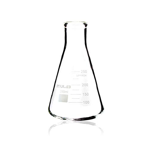 ULAB Scientific UEF1024 Erlenmeyer Flaschen Set, 250 ml, Borosilikat mit aufgedruckter Graduierung, 4 Stück