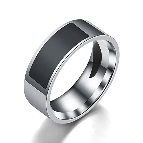 Fashionable NFC Mobile Phone tag Smart Ring Stainless Steel 8 mm Wide Smart Wearable Ring Smart Couple Ring (US Code 6-14) (9, Black)