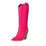 ENEN Botas Cowboy de Mujer Piel, 34-48 EU Botas Cowboy de Mujer Media Caña Cierre de Cremallera Comodas y Elegantes Estilo Vaquero Campera para Otono Invierno al Aire Libre (S829 Rosa Fucsia,42)