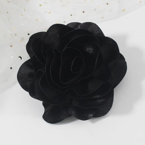 Image of 6.3 inch Large Flower Rose Brooch Pins for Women Fashion | Elegant Black Rose Hair Clip Large Flower Brooches for Women, Floral Clips & Lapel Brooch Pin for Dresses, Must Have in Fashion Dress Accessories