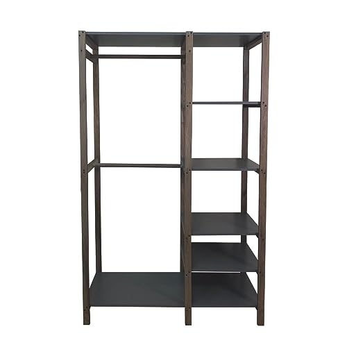 Estante Arara Closet para Roupas Calçados Expositor com Cabideiro e Prateleiras em Madeira