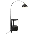 EurHomePlus Floor Lamp with Table Wood Industrial Modern Arc Floor Lamp with Shelves Farmhouse Rustic Floor Standing Lamps for Living Room Bedroom Office (Black)