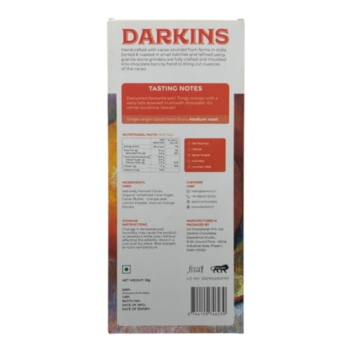 Image of Darkins Dark Chocolate | 63% Dark Chocolate With Orange | Vegan | Natural | Dark Chocolate Bar 2x 50 Gm | Gluten-Free Chocolate | 50 Gm Each Pack of 2