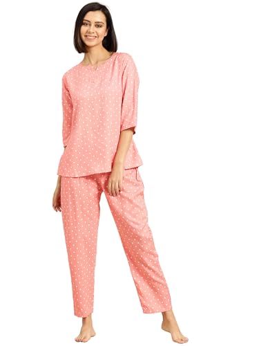 Image of Ichaa Women's Rayon Night Suit Printed Top & Bottom Set