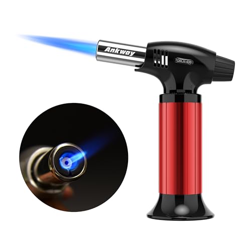Soplete de cocina, recargable, soplete culinario con bloqueo de seguridad y llama ajustable, ideal para postres de crema brulee, hornear, barbacoa, barbacoa, bricolaje (Rojo)