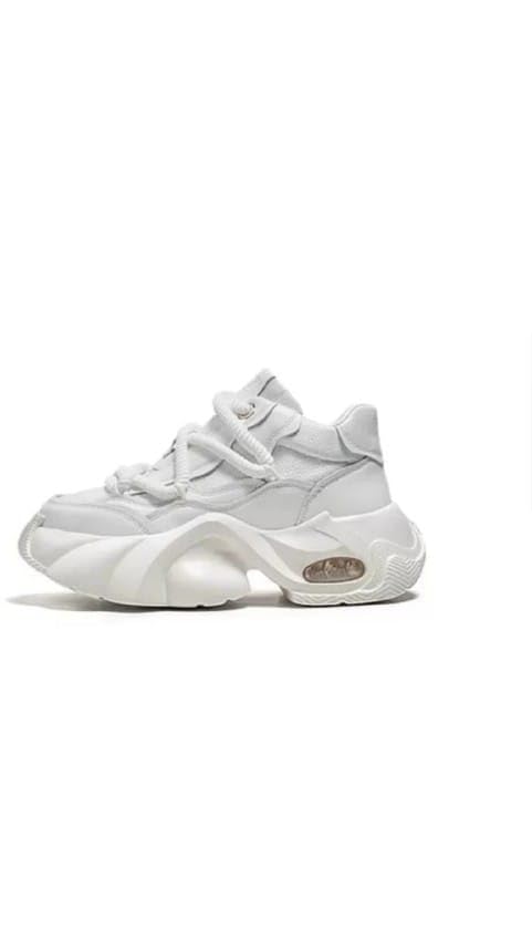 White Chunky Sneakers, Lace-Up Thick Sole Platform Trainers, Casual Style-image-18