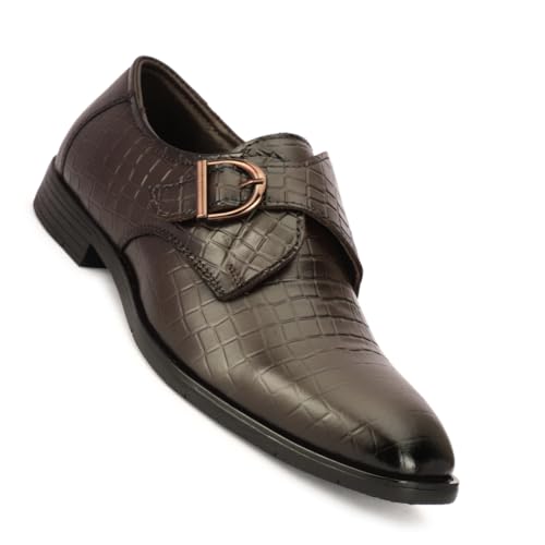 Image of Leatherful Single Monk Strap Shoe, Genuine Leather, Black, TPR Sole, Nappa Leather Lining