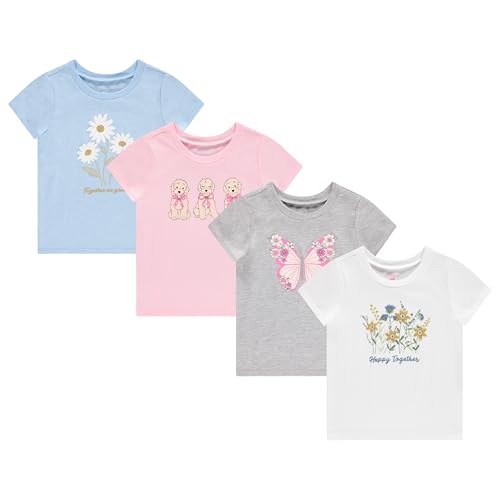 Image of BTween Girls 4 Piece Tops Fashionable Short Sleeve T-Shirt Casual Daily Shirt for Kids Assorted Colors