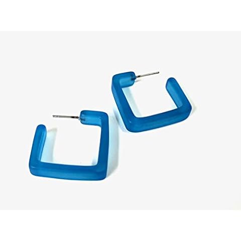Aqua Blue Frosted Lucite Acrylic Square Hoop Earrings - SQH-BL-1 Cover