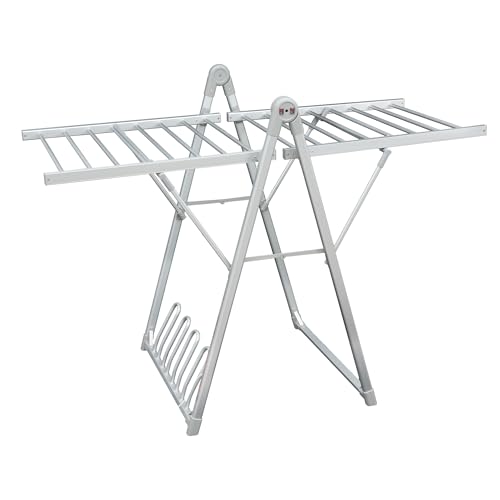 SHARNDY Electric Heating Clothes Drying Rack,Foldable Clothes Drying Rack,Suitable for Drying Clothes, Shoes and Socks.Plug & Play,Silvery Gray,Aluminum Alloy,One-Click Switch(39.37×52.56×25.98in)
