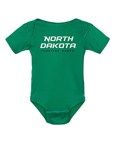 CornBorn North Dakota Fighting Hawks Onesie - Official Stacked UND Word Mark - Light Green - 12M