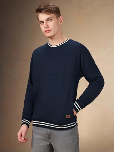 Image of Dennis Lingo Men Solid Polycotton Regular Fit Full Sleeves Pullover Sweatshirts