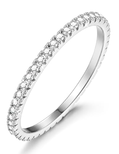 Image of Jstyle Wedding Bands for Women Eternity Band Rings Stackable Cubic Zirconia Ring 2-2.5MM Engagement Band Ring for Women Dainty Simulated Diamond Rings No Tarnish Size 5-9