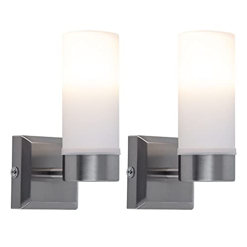 etc-shop Wandleuchte Badezimmerleuchte Spiegellampe, Metall Glas, IP44, LED E14 Lampe, 2er Set Cover
