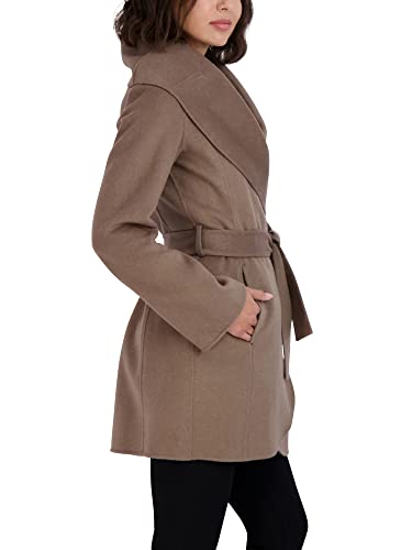 Image of TAHARI Womens Double-faced Luxury Soft Wool Blend Peacoat Removable Belt Wool Coat Oversized Collar