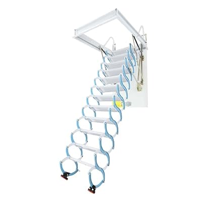 10 Foot Attic Ladder Pull Down System for 39.4" W x 27.5" H Opening, Pull Down Hidden Loft Ladder with 12 Steps, Adjustable Tilt Angle, 660 lbs Capacity for Attic, Garage, Small Spaces (White/Blue)