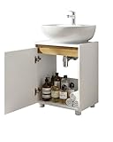 Waschtischunterschrank Weiß Badezimmer Unterschrank Waschbecken mit Eichenholz-Dekor, Bad Unterschrank Waschbecken 42x33x54.5cm, Waschbeckenunterschrank Schmal mit Verstellbarem Einlegeboden, Grifflos