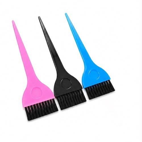 Admygo 3 Pack Hair Dye Brush Set Professional Tint Brush Hairdressing Tools with Tail Comb Nylon Bristles Applicator for Salon & Home DIY Tinting Highlighting & Root Touch-Up (Blue Pink Black)
