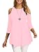 Afibi Womens Cold Shoulder Half Sleeve Swing Tunic Tops for Leggings (XX-Large, Pink)
