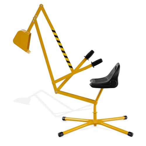 DREAMADE Kinder Bagger für Sandkasten, Metallbagger mit 360° drehbarem Sitz, Flexibler Schaufel, ergonomischer Rückenlehne, Bagger zum draufsitzen für Kinder ab 3 Jahren (Gelb)