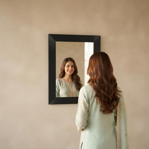Image of Creative Arts n Frames Wall Decor Hand Crafted Wooden HD Wall Mirror Panel for Living Room Bedroom Lobby Modern Wall Decor Home Decor Items (Classic Black 10X14 inch Framed HD Mirror)