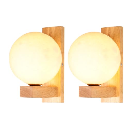 LIGKIN Lot de 2 Appliques Murales Intérieur Créative Design Lampe Murale LED Bois Applique Boule Lampe de Mur Art Décoration pour Chambre Escalier Salon...