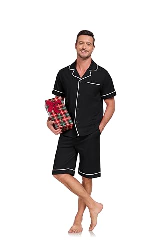 COLORFULLEAF 100% Cotton Men's Pajamas Set Short Sleeve Sleepwear for Men Soft Button Down Loungewear with Pockets3