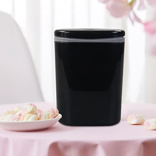 Image of 0.5 Gallon Tiny Desktop Push-Button Trash Can, Black | Mini Wastebasket, One-Touch Pop-Up Lid, Slim Footprint, Vanity Office Bedroom Countertop Storage