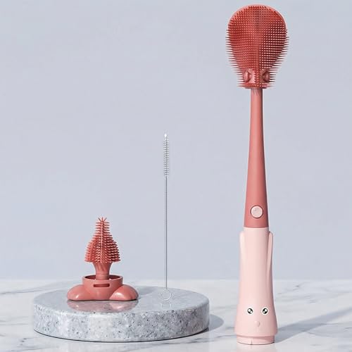 Image of TONY STARK Baby 3-in-1 Silicone Bottle Cleaning Brush Set | 360 Rotatable Handle, BPA-Free Soft Bristles for Cleaning Bottles, Nipples & Pacifiers Safely (Red1)