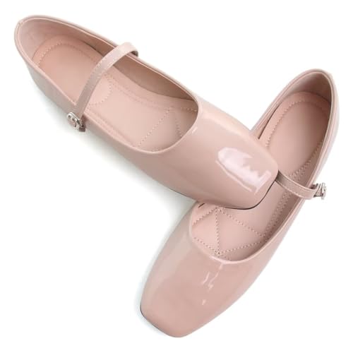 Image of TN TANGNEST Leather Flats for Women Retro Mary Jane Flats | Comfortable Square Toe Slip On Flats with Buckle Strap, Soft Work Flats Office Shoes