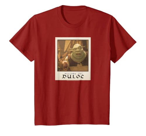Shrek Welcome to Duloc Shrek and Donkey Polaroid T-Shirt, Youth, Cranberry Red, Small