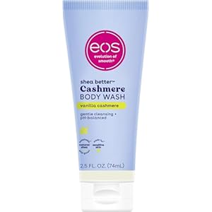 eos Travel Vanilla Cashmere Body Wash- Travel Size Body Wash, Hydrating, Moisturizing, Toiletries, Mini, Shea Butter, 2.5 fl oz