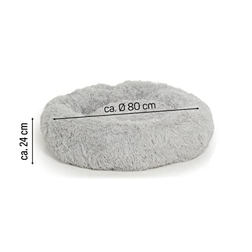 Wallace & Jones | Plüschbett Sarnia - M | Hundebett Liegekissen Donut | ca. 80 x 80 x 24 cm | Hellgrau