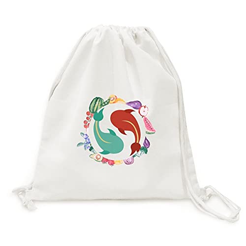 Sac en tissu pliable à sangle pour fruits légumes motif poissons taïchi