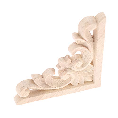 MUXSAM Furniture Applique, 8x8cm/3.15\"x3.15\", Wood Carved Corner Onlay Unpainted Frame Decal for Wall Cabinet Door Bed Dresser Mirror Decoration(4-Pack)