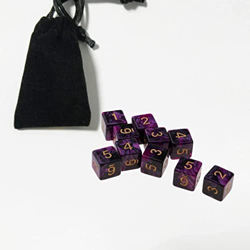 Yourandoll 10 STÜCKE Polyedrische Würfel D6 Dice Würfel Spielwürfel for DND RPG Tischspiele (Lila Schwarz)