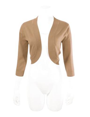 Image of Allsense Women's 3 /4 Sleeve Bolero Shrug for Dresses | Open Front Cropped Cardigan, Lightweight Knit Dress Cover Up