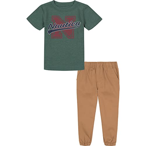 Nautica Baby Boys 2-Piece Tee & Woven Pant Set, Everyday Casual Wear, Ultra-Soft & Comfortable Fit, Hunter Green/Khaki