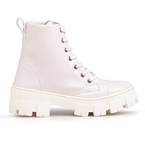 Bota Coturno Feminino Solado Tratorado Casual Confort Plataforma Macia - Off White/36