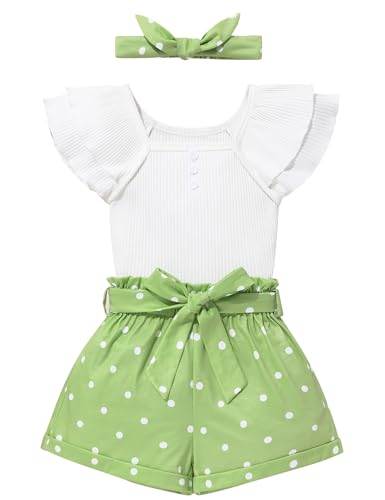 Image of Gaupafmb Toddler Girls Clothes Ruffle Short Sleeve Tops and Shorts Set with Headband 3PCs Outfits